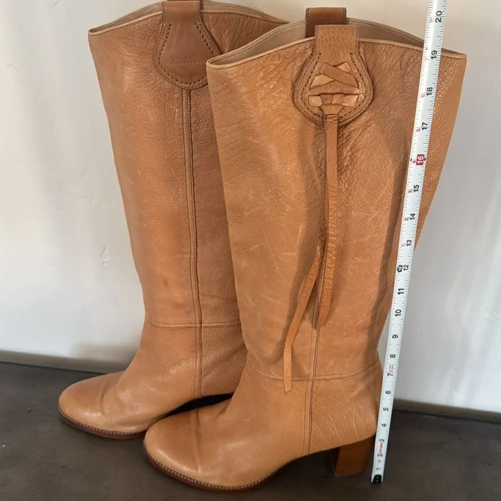 Coach Selena Tan Leather Knee-High Heeled Boots Western Boho Women’s Size 11 EUC